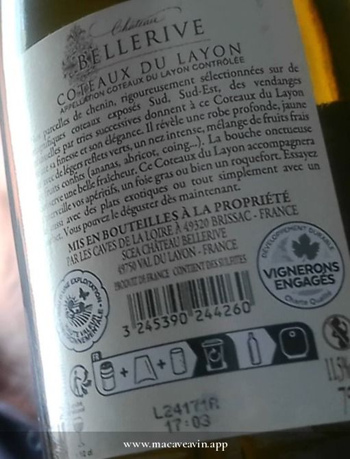 Étiquette de Château Bellerive Coteaux du Layon, Château Bellerive