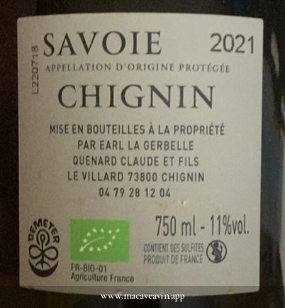 Étiquette de Chignin, Domaine Claude Quénard et Fils – La Gerbelle