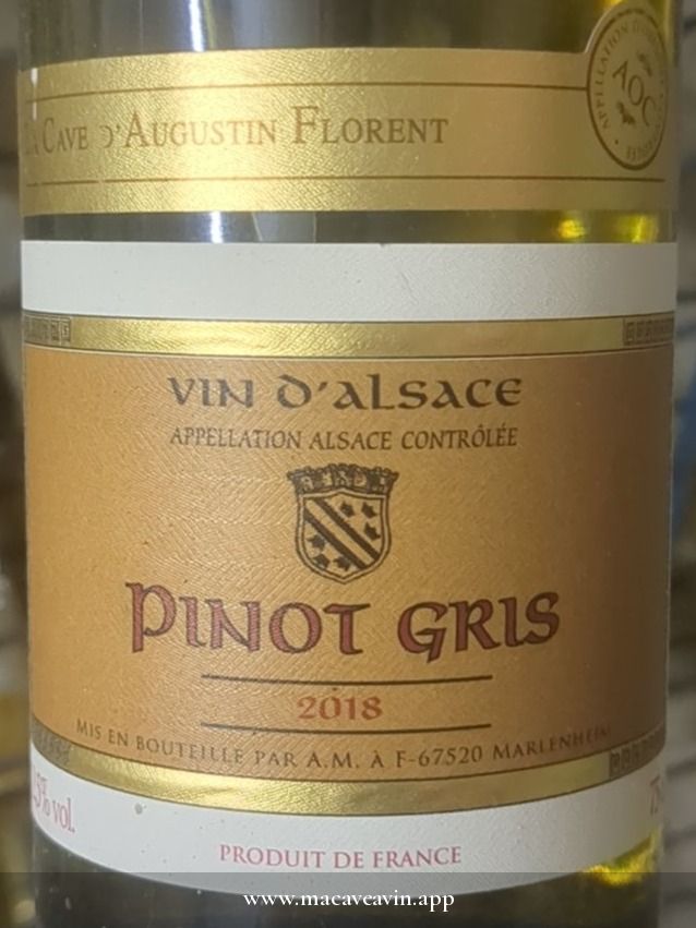 Étiquette de Pinot Gris, La Cave d'Augustin Florent