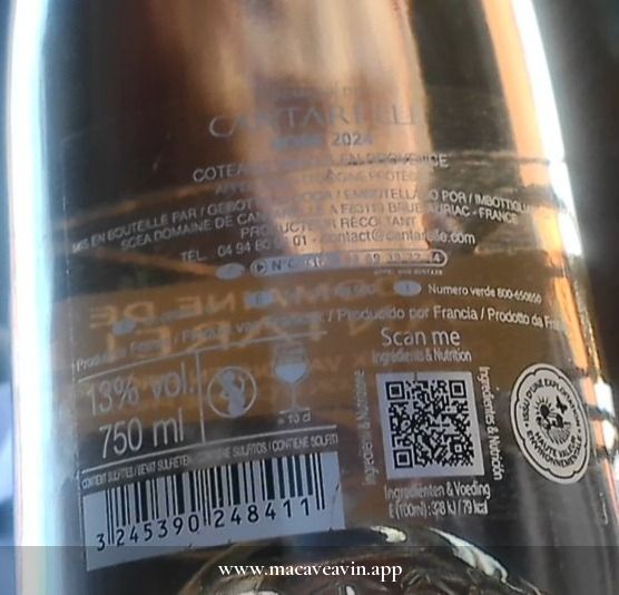 Étiquette de Domaine de Cantarelle Coteaux Varois en Provence Rosé, Domaine de Cantarelle