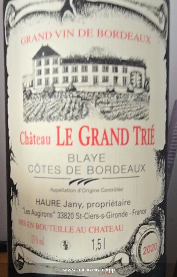 Étiquette de Château Le Grand Trié rouge vieilli en fûts de chêne, Château Le Grand Trié