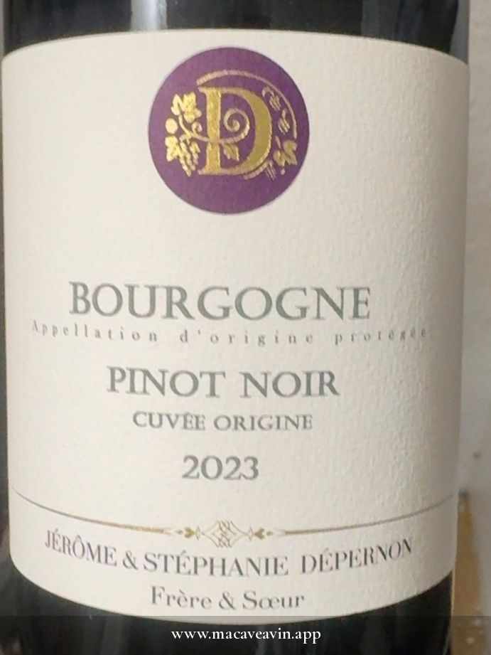 Étiquette de Pinot Noir Cuvée Origine, Domaine du Beauregard