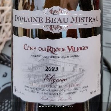 Étiquette de Elégance, Domaine Beau Mistral