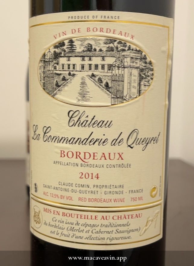 Étiquette de Château La Commanderie de Queyret, Château La Commanderie de Queyret