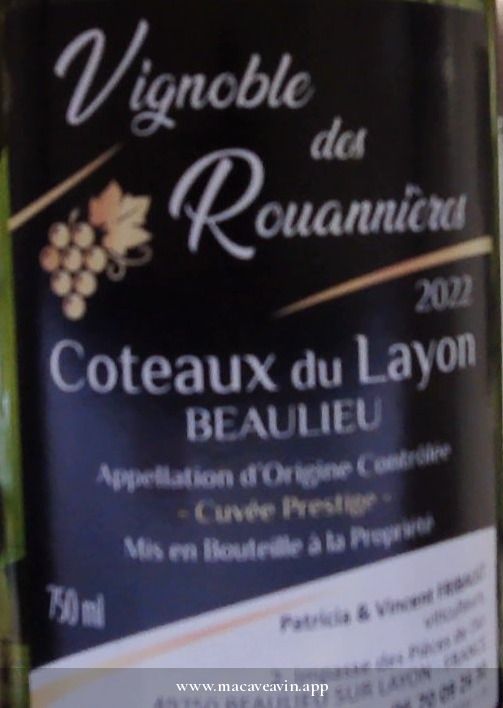 Étiquette de Les Rouannières, Château Pierre-Bise