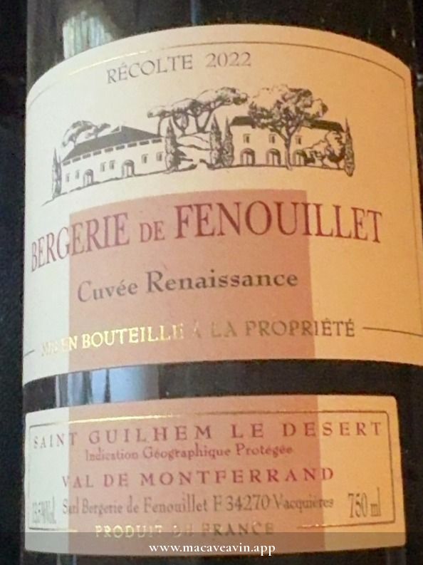 Étiquette de Cuvée Renaissance, La Bergerie de Fenouillet