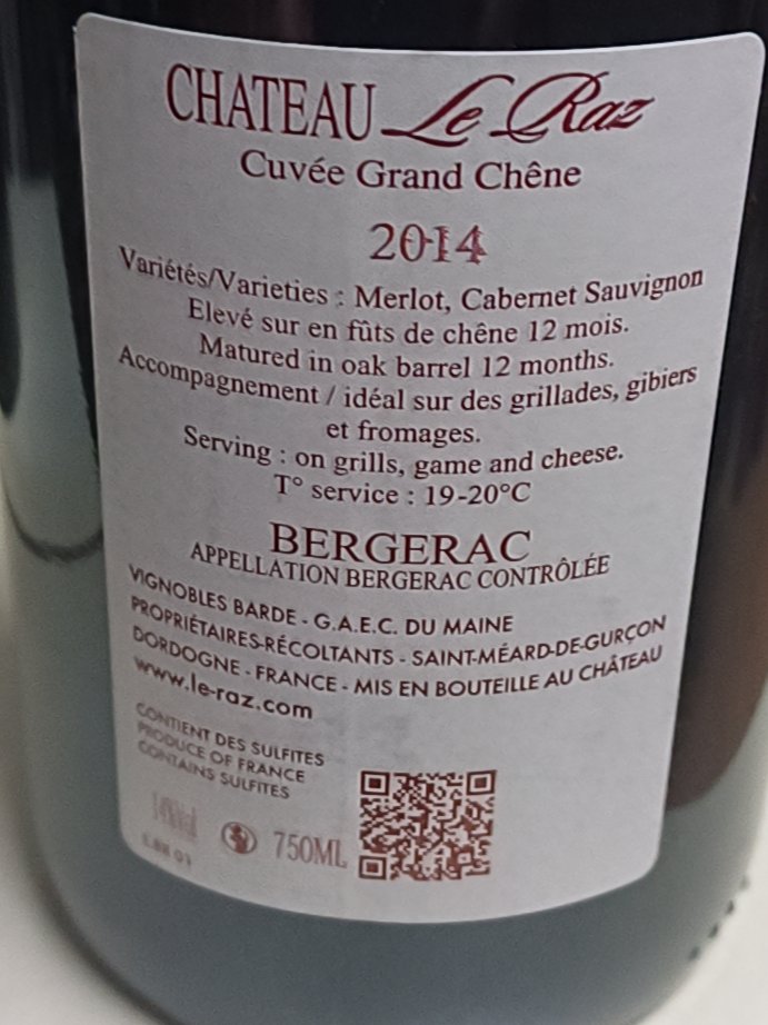 Étiquette de Château Le Raz, Château Le Raz