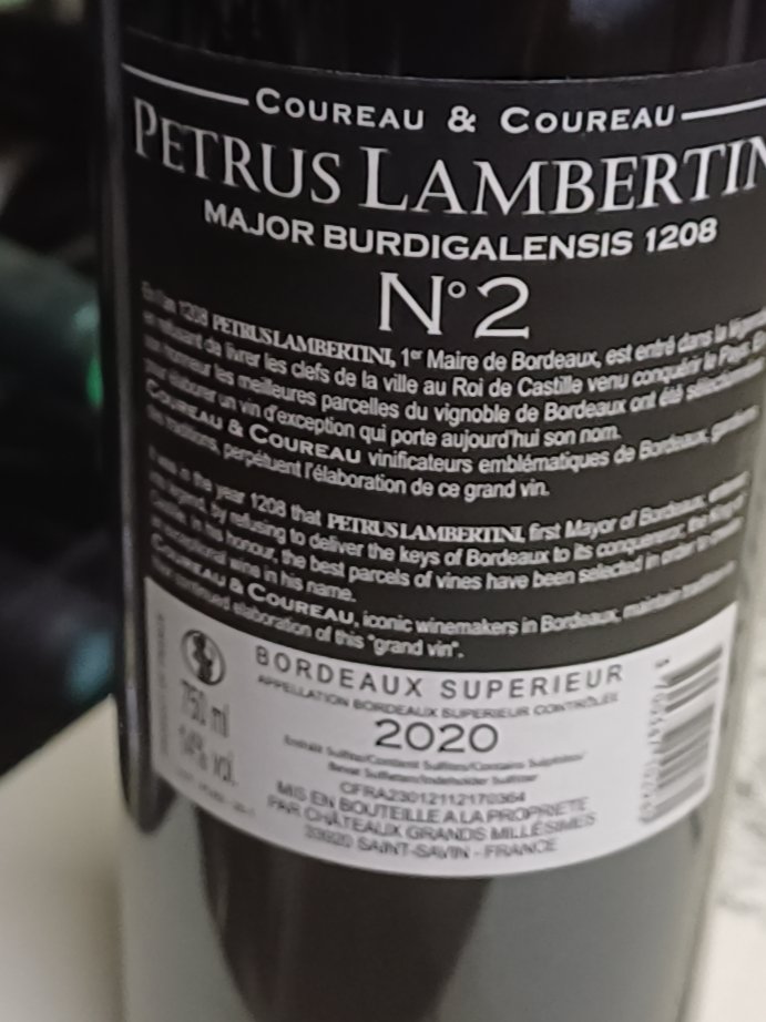 Étiquette de Petrus Lambertini N°2, Coureau & Coureau