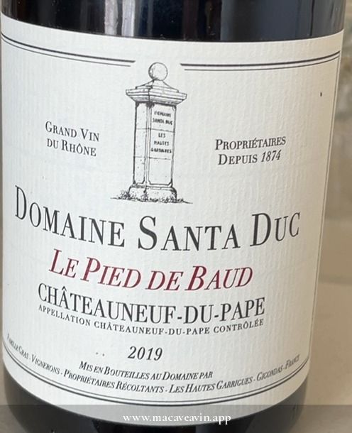 Étiquette de Le Pied de Baud, Domaine Santa Duc