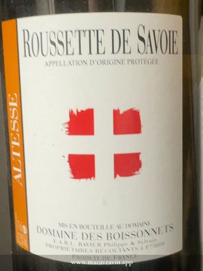 Étiquette de Altesse, Domaine des Boissonnets