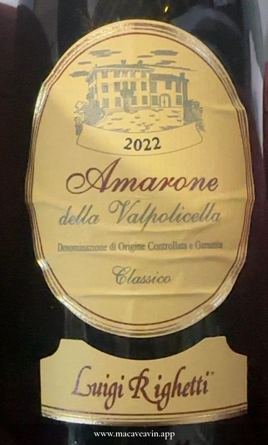 Étiquette de Amarone della Valpolicella Classico, Luigi Righetti