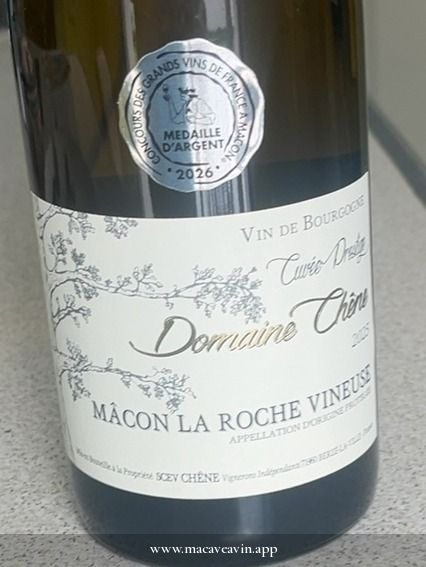 Étiquette de Mâcon La Roche-Vineuse Élevé en Fût de Chêne, Domaine Chêne