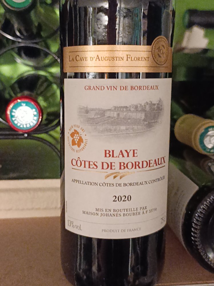 Étiquette de Blaye Côtes de Bordeaux Rouge, La Cave d'Augustin Florent