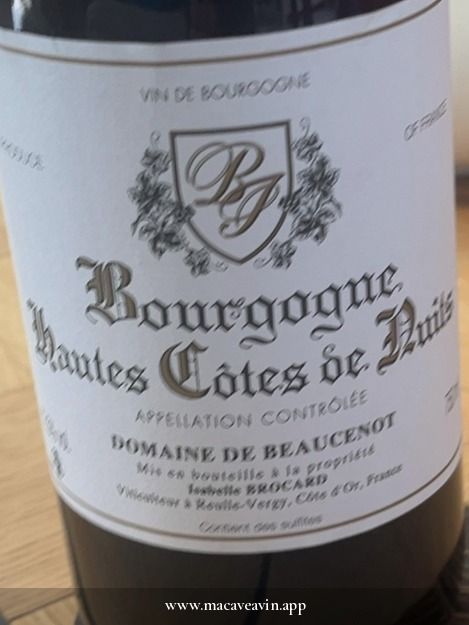 Étiquette de Bourgogne Hautes-Côtes de Nuits Rouge, Domaine de Beaucenot