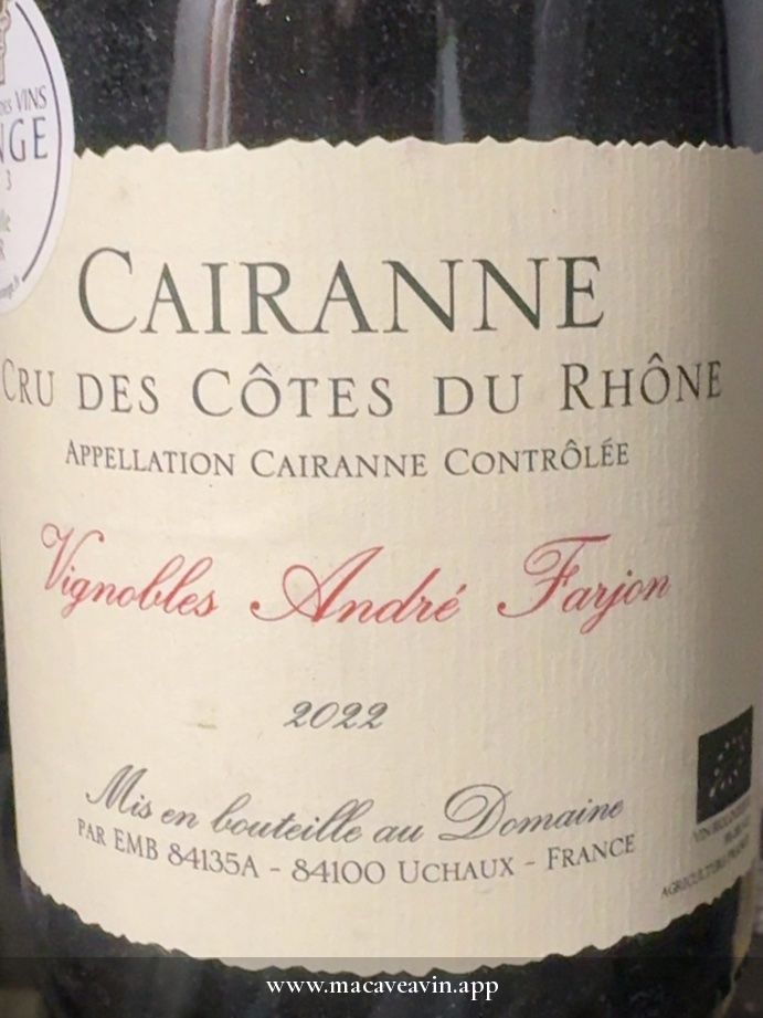 Étiquette de Cairanne, Vignobles André Farjon