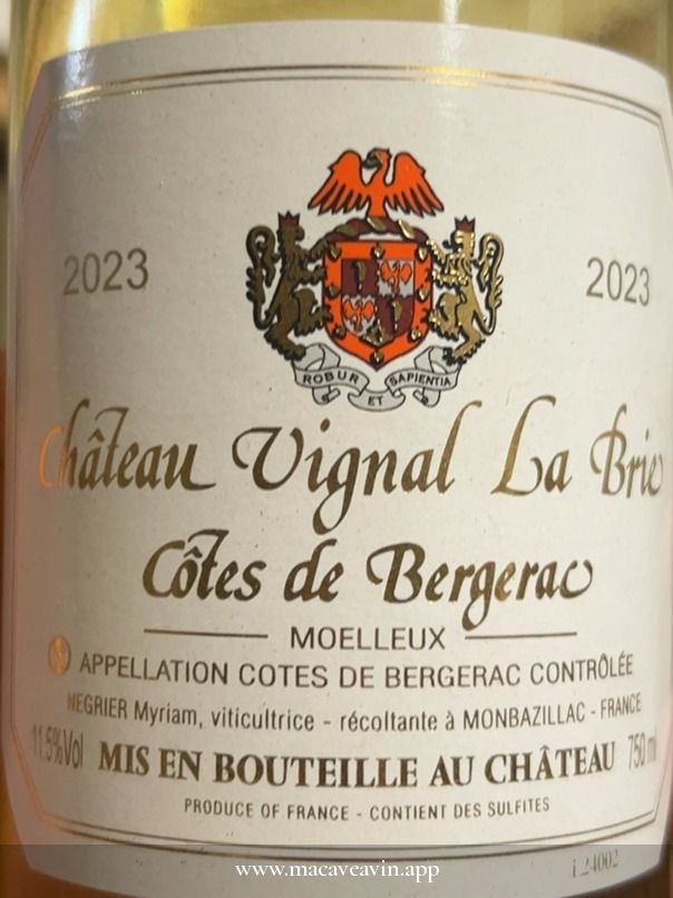 Étiquette de Côtes de Bergerac Blanc Moelleux, Château Vignal La Brie