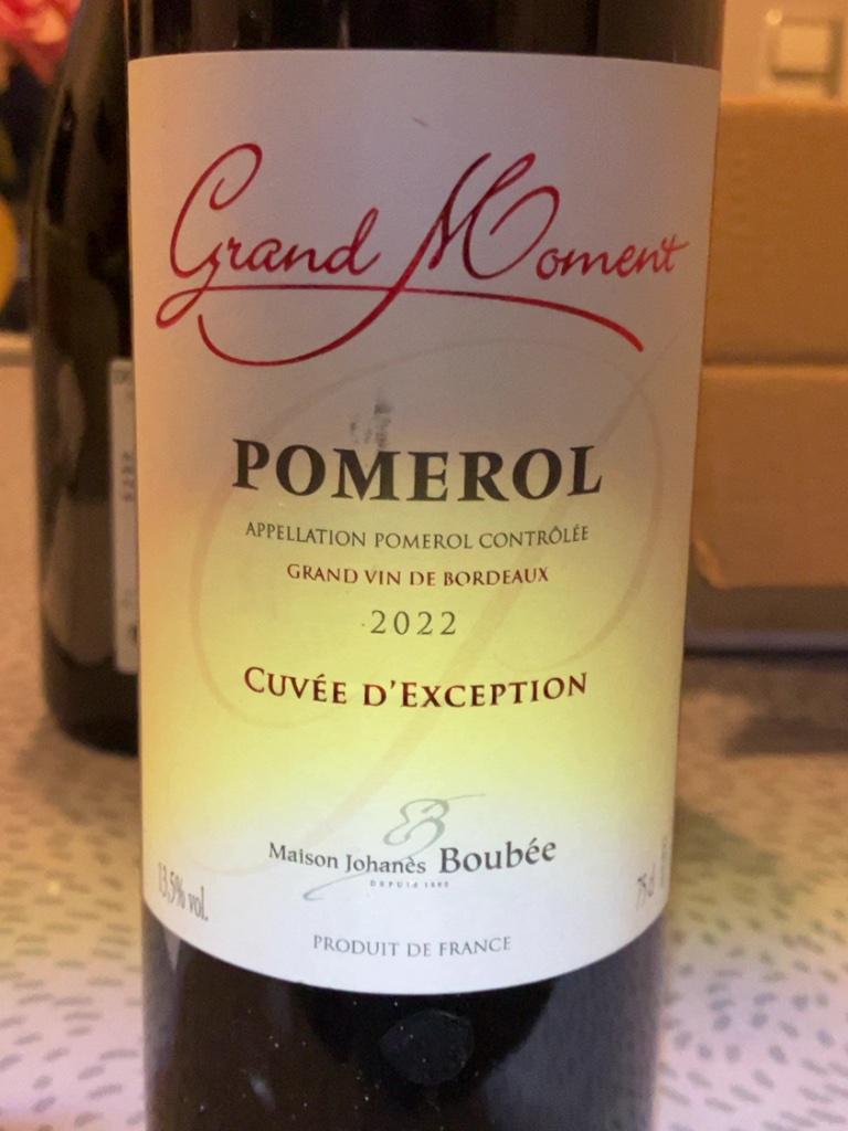 Étiquette de Grand Moment Cuvée d'Exception, Maison Johanès Boubée