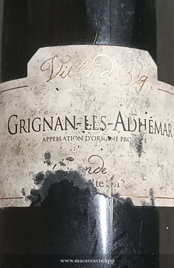 Étiquette de Villa d'Erg Grignan-les-Adhémar Rouge, Villa d'Erg
