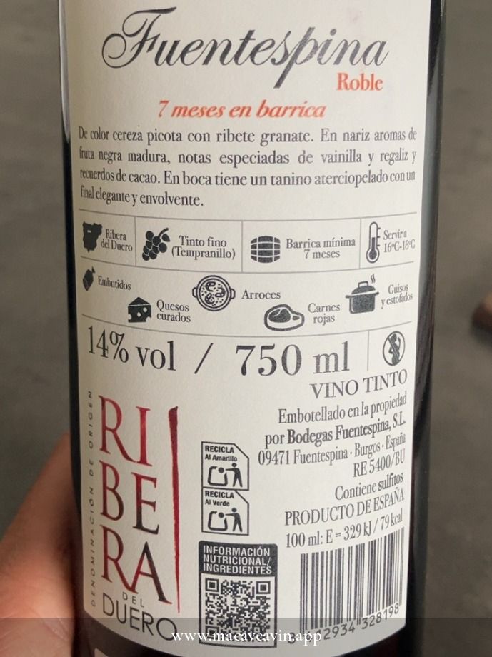 Étiquette de Fuentespina Roble, Bodegas Fuentespina