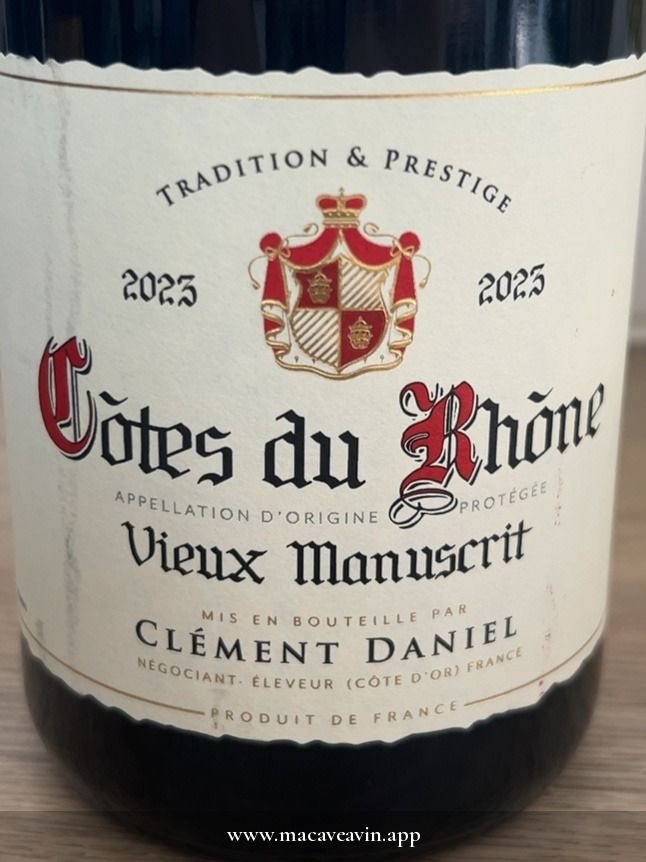 Étiquette de Cuvée Vieux Manuscrit, Clément Daniel