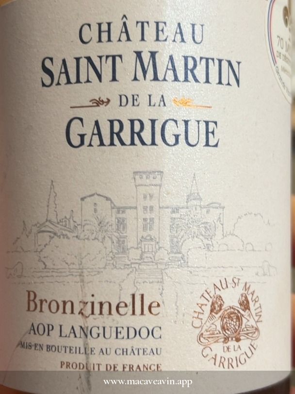 Étiquette de Bronzinelle, Château Saint Martin de la Garrigue
